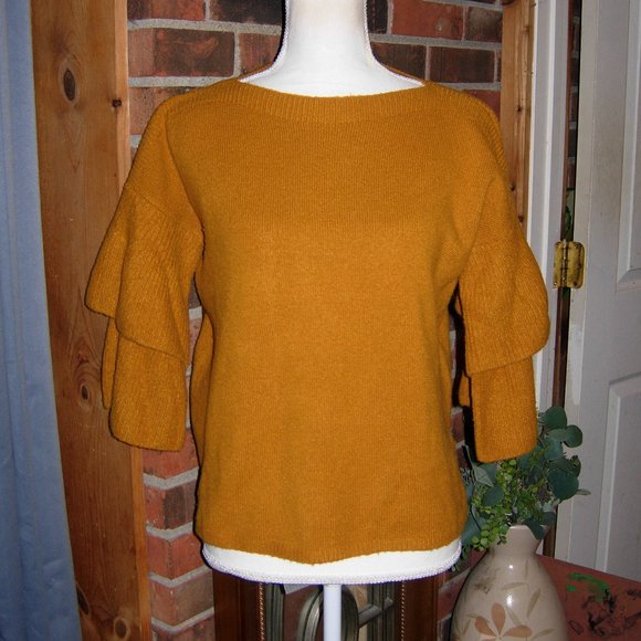 Madewell Yellow Tier Bell Sleeve Pullover Sweater Wool Blend XS - Picture 1 of 11